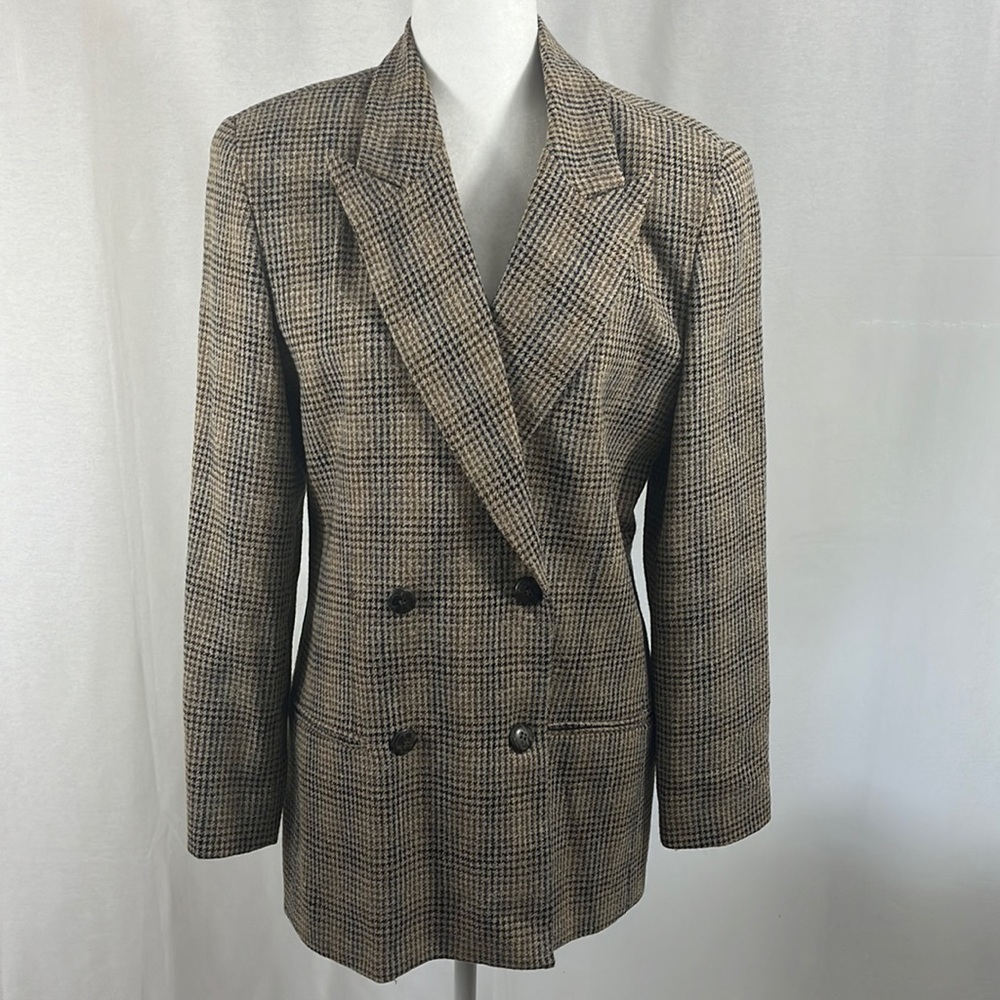 Louben Wool Blend Houndstooth Academia Womens Blazer Size 8 Old Money Equestrian